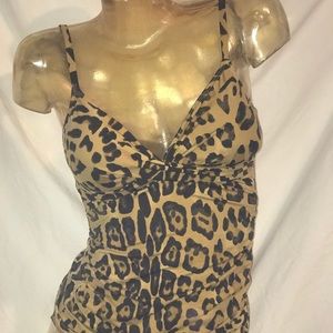 Ralph Lauren Cheetah tankini top with adj straps.